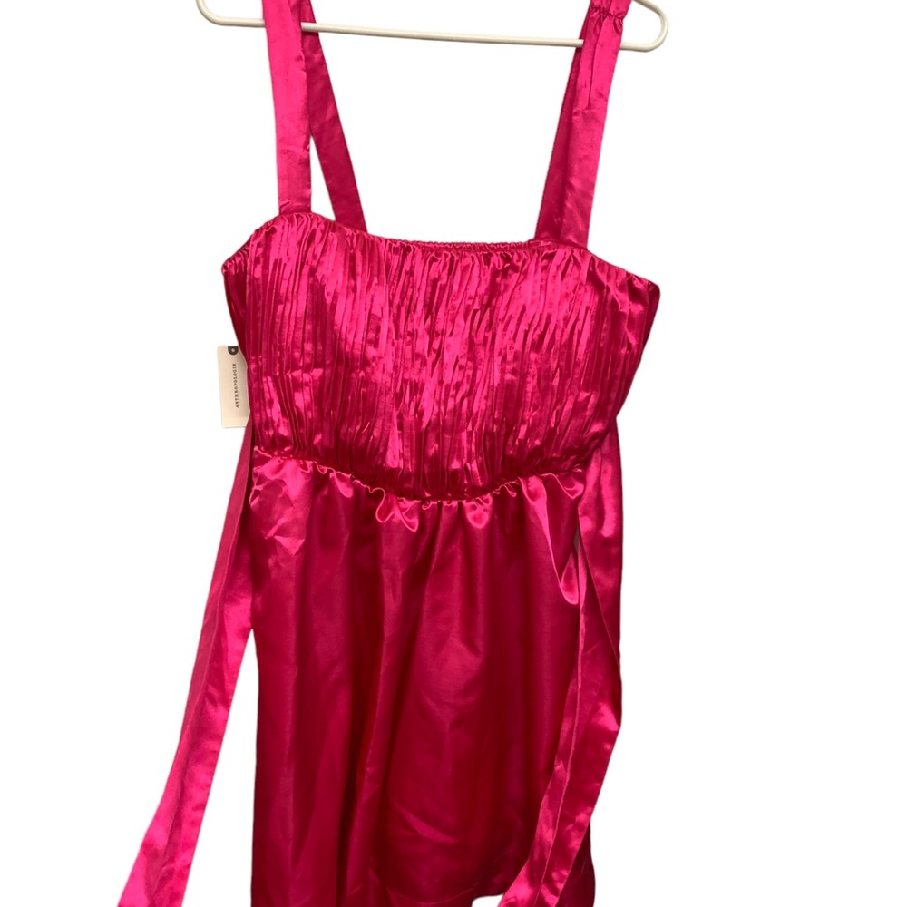 Anthropologie Maeve Hot Pink Satin Mini Dress With Bow NWT - Picture 4 of 15